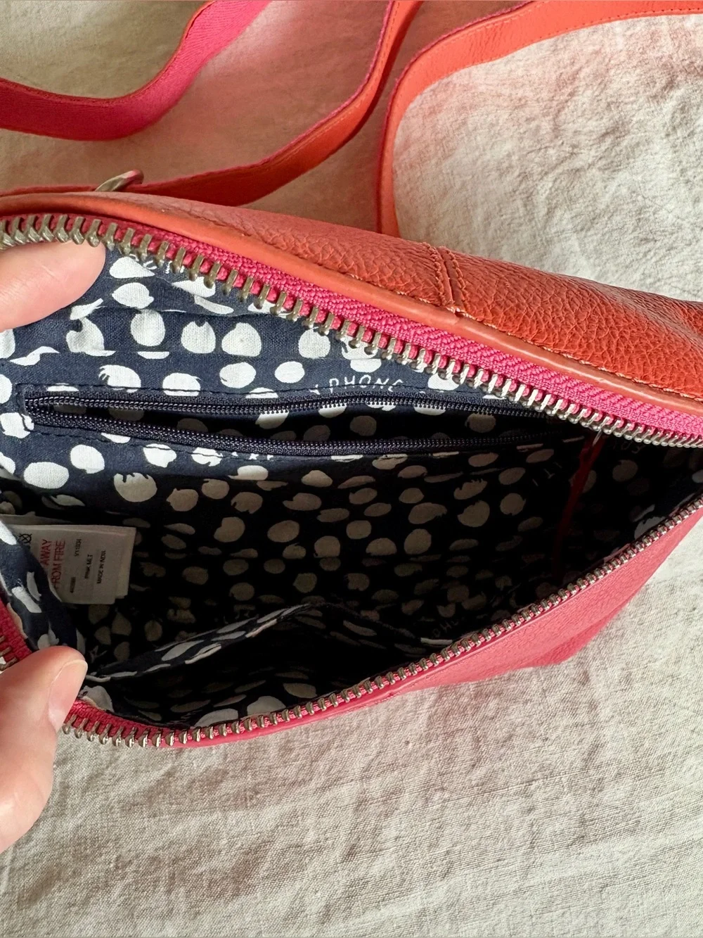 White Stuff Leather Crossbody / Belt Bag – Pink & Coral - Picture 2 of 4